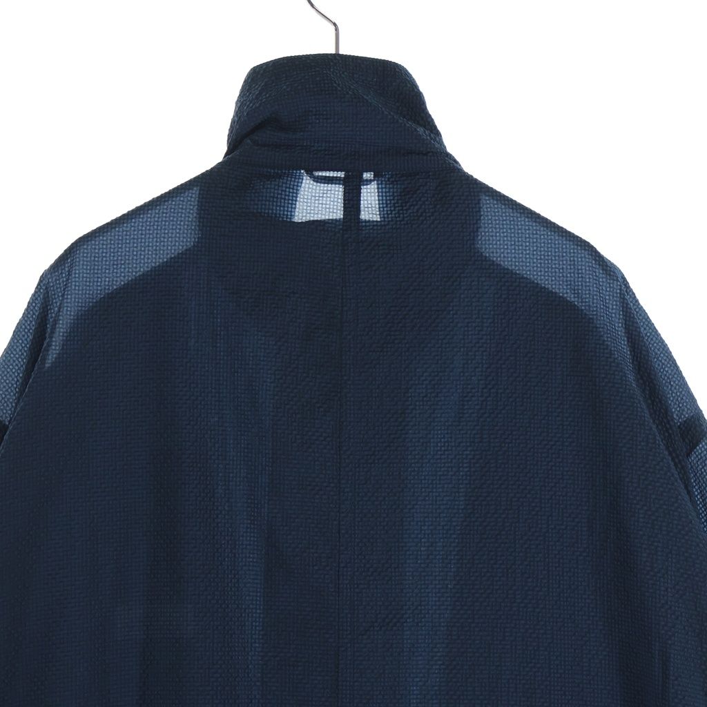 Hermes Seersacquer Zip Up Nylon Long Coat Navy — view 4