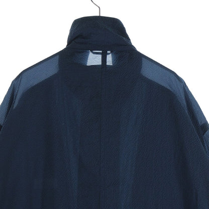 Hermes Seersacquer Zip Up Nylon Long Coat Navy — view 4