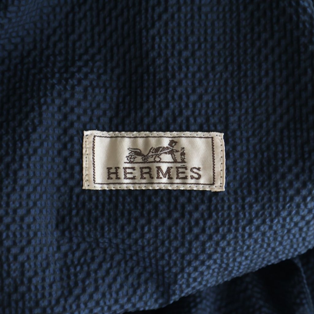 Hermes Seersacquer Zip Up Nylon Long Coat Navy — view 6