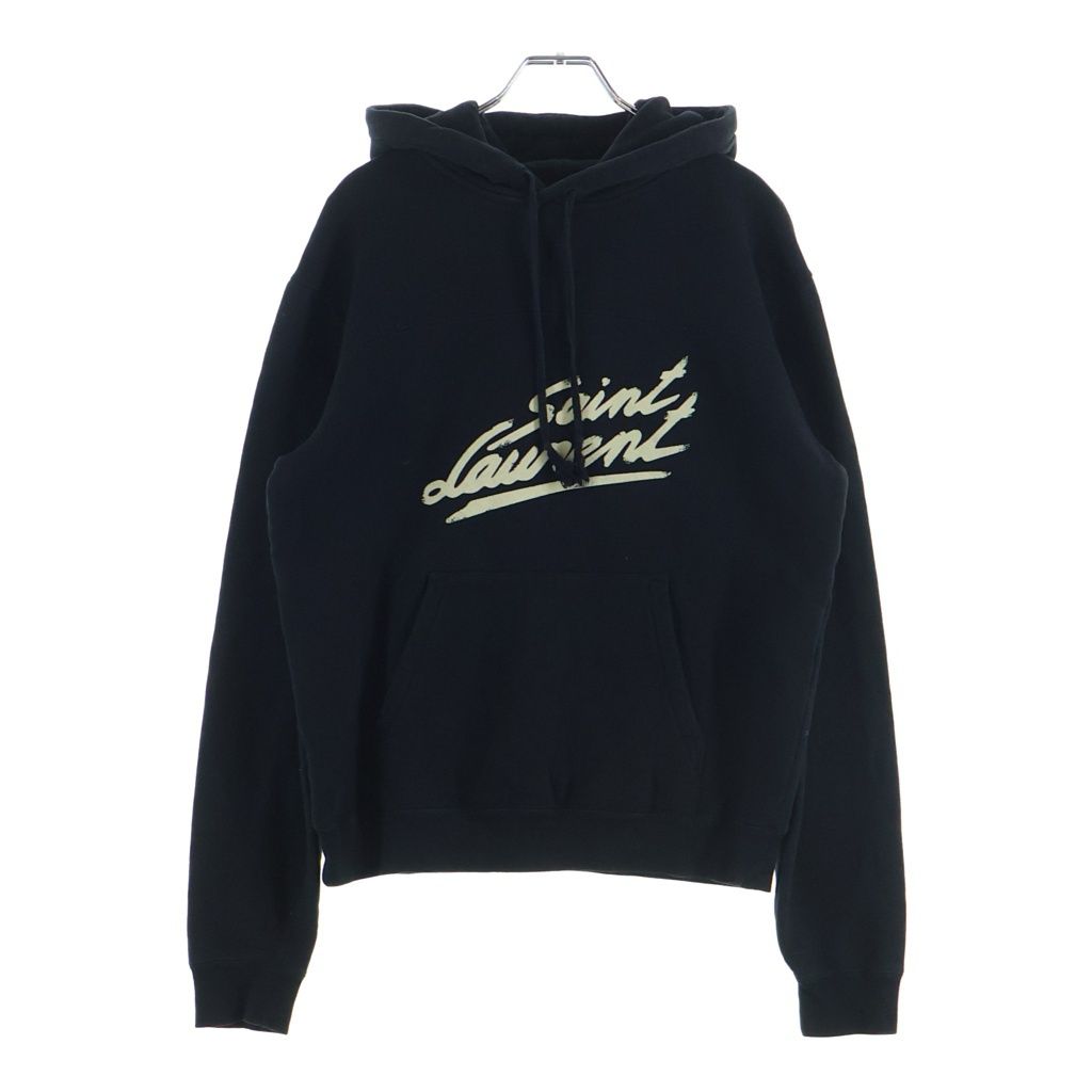 Saint Laurent Paris Front Logo Print Pullover Sweatshirt Hoodie Black