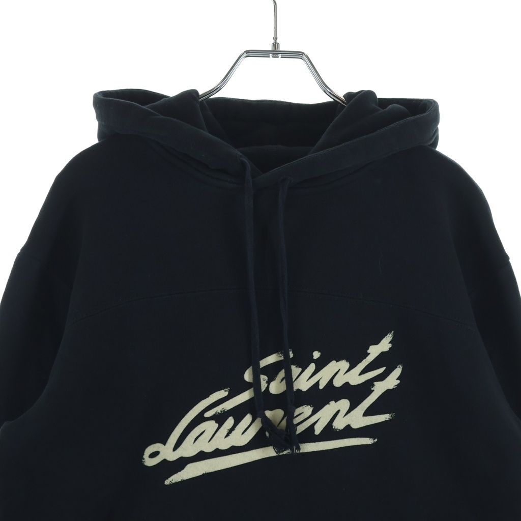 Saint Laurent Paris Front Logo Print Pullover Sweatshirt Hoodie Black — view 3