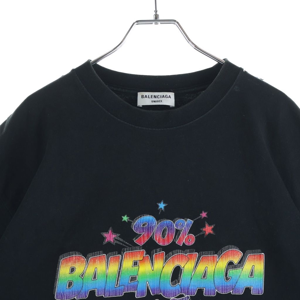 Balenciaga Slogan Print Large Fit T-Shirt Distressed Paint Short Sleeve Black — view 3
