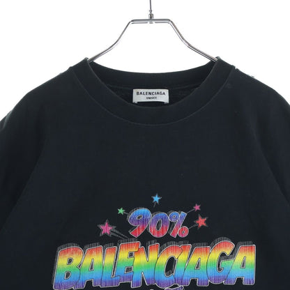 Balenciaga Slogan Print Large Fit T-Shirt Distressed Paint Short Sleeve Black — view 3