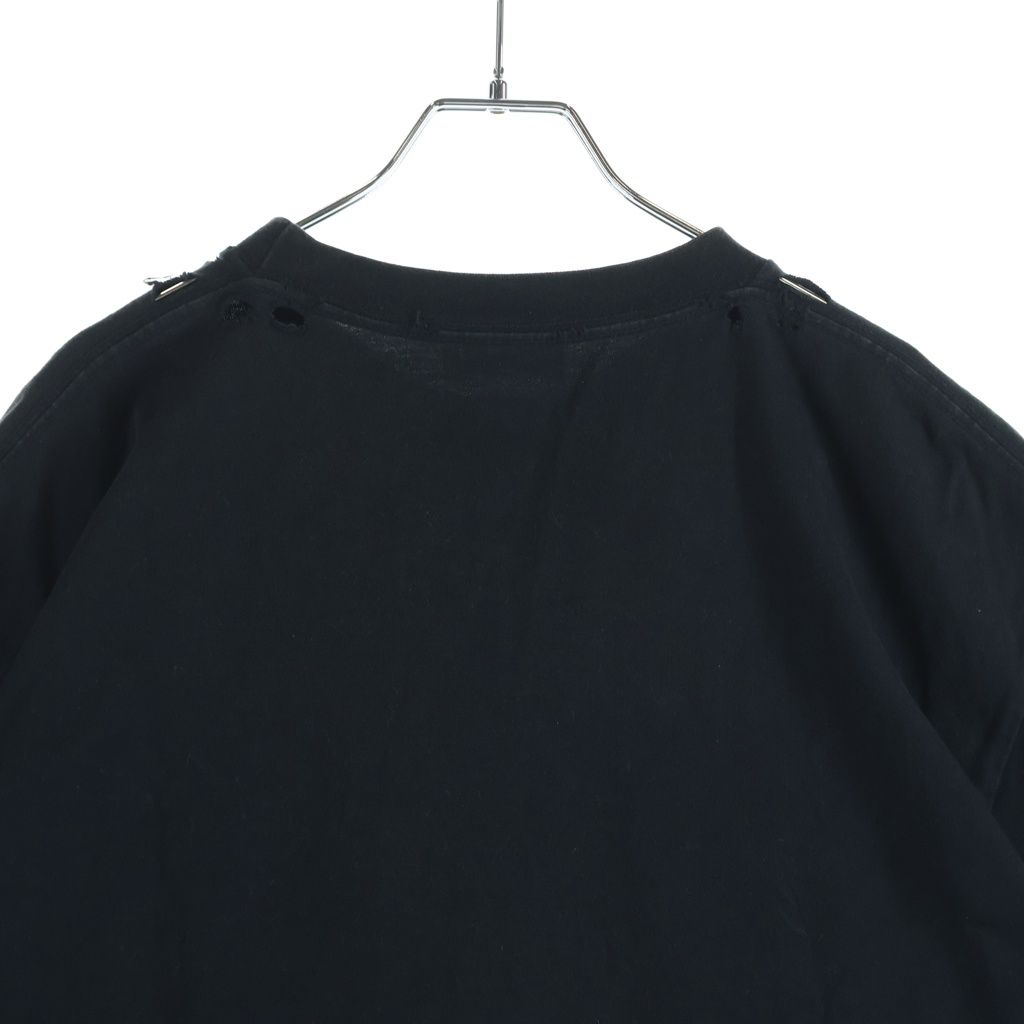 Balenciaga Slogan Print Large Fit T-Shirt Distressed Paint Short Sleeve Black — view 4