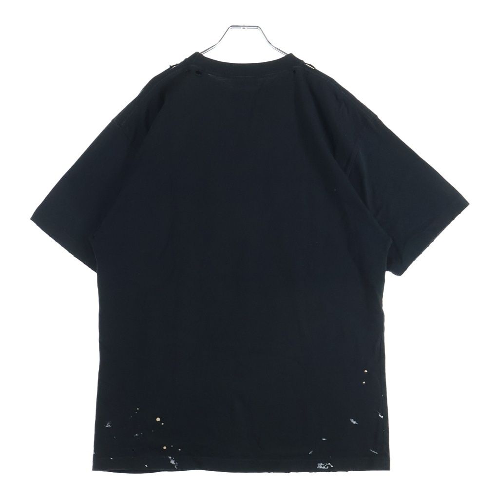 Balenciaga Slogan Print Large Fit T-Shirt Distressed Paint Short Sleeve Black — view 2