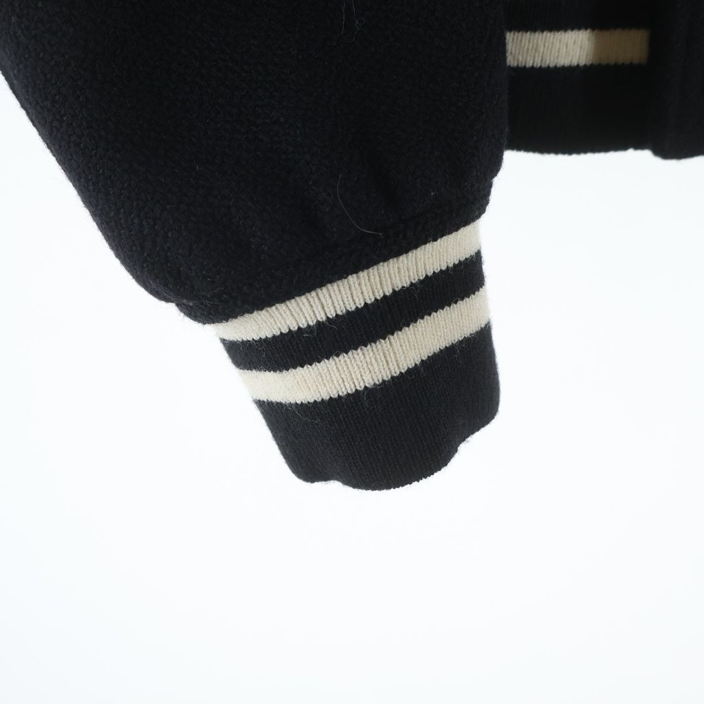 Saint Laurent Paris Teddy Jacket Leather Trim Wool Stadium Jumper Black — view 5