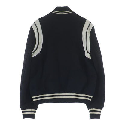 Saint Laurent Paris Teddy Jacket Leather Trim Wool Stadium Jumper Black — view 2