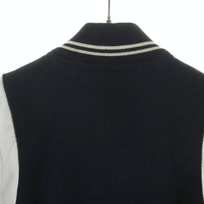 Saint Laurent Paris Teddy Jacket Leather Trim Wool Stadium Jumper Black — view 4