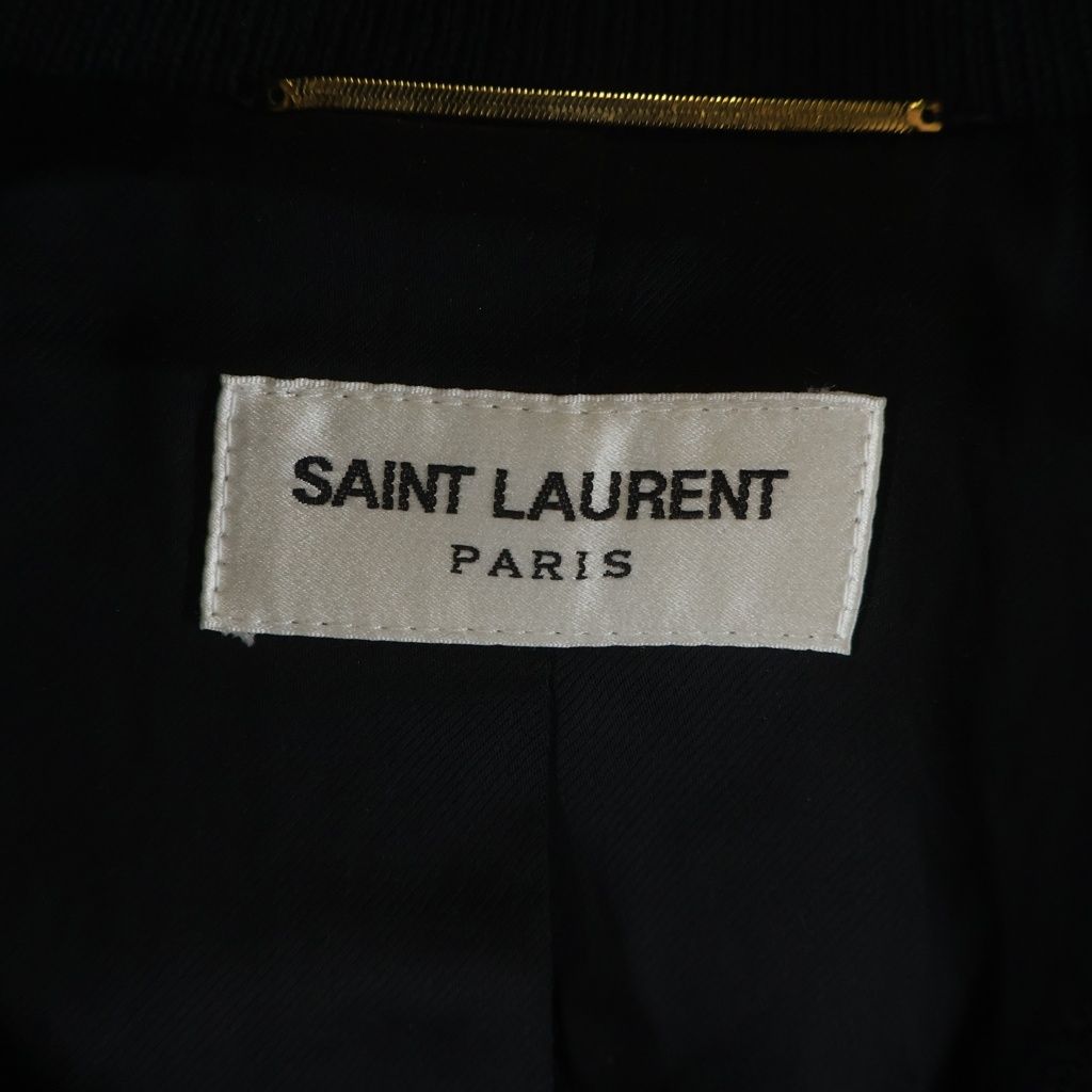 Saint Laurent Paris Teddy Jacket Leather Trim Wool Stadium Jumper Black — view 6