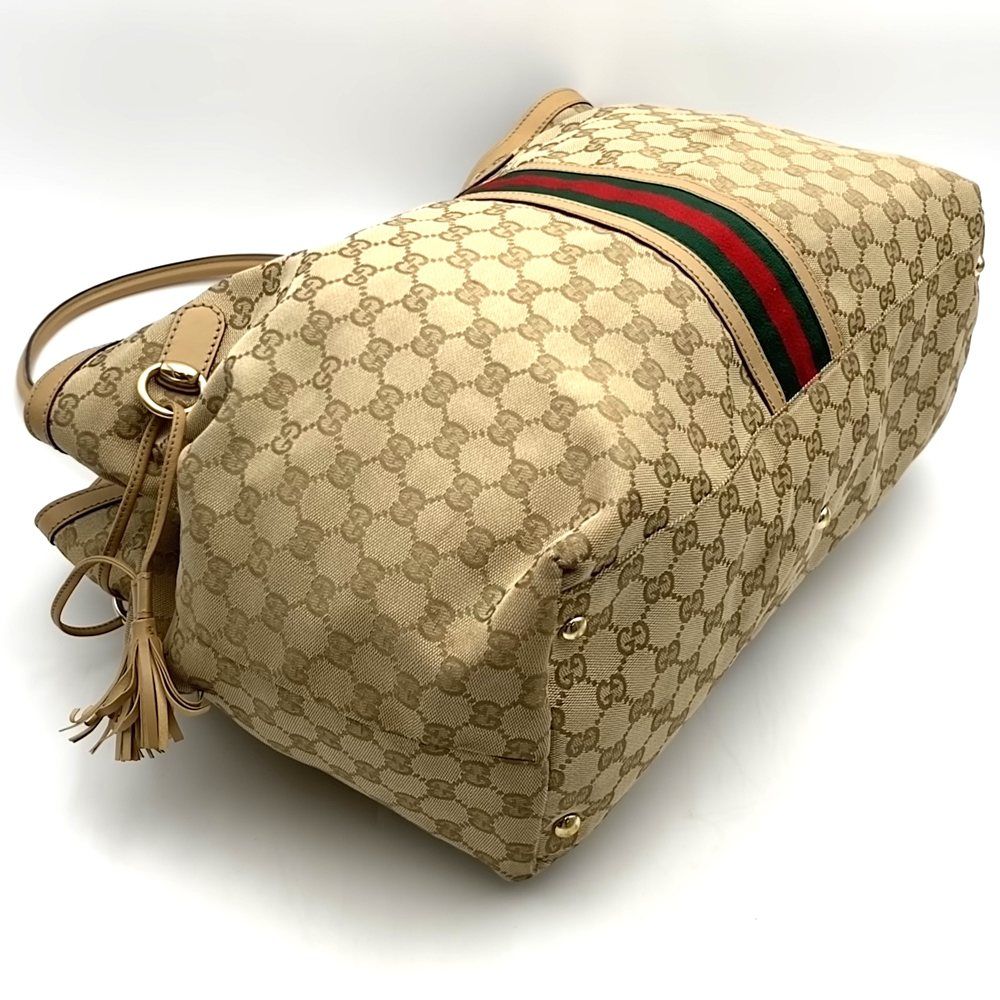 Gucci GG Canvas Sherry Tote Tassel Leather Beige — view 3