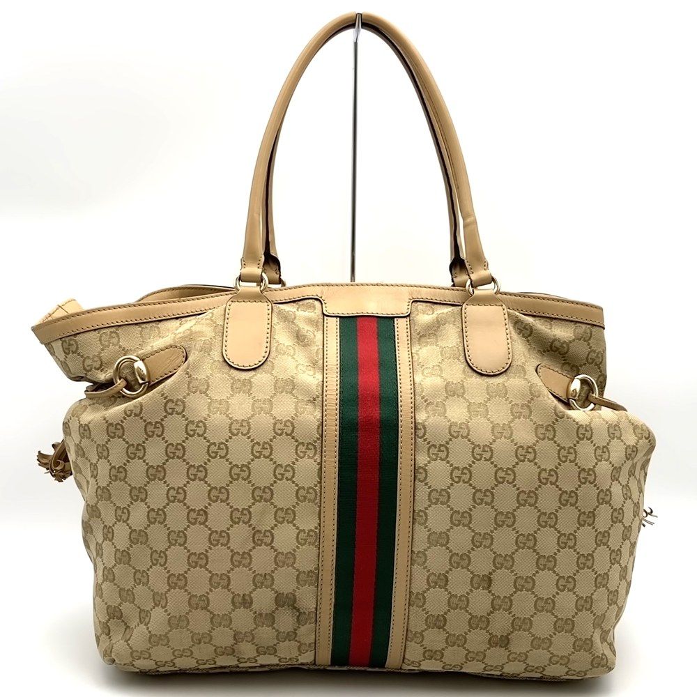 Gucci GG Canvas Sherry Tote Tassel Leather Beige — view 4