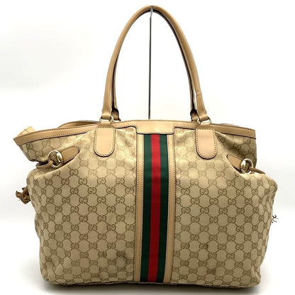 Gucci GG Canvas Sherry Tote Tassel Leather Beige — view 4