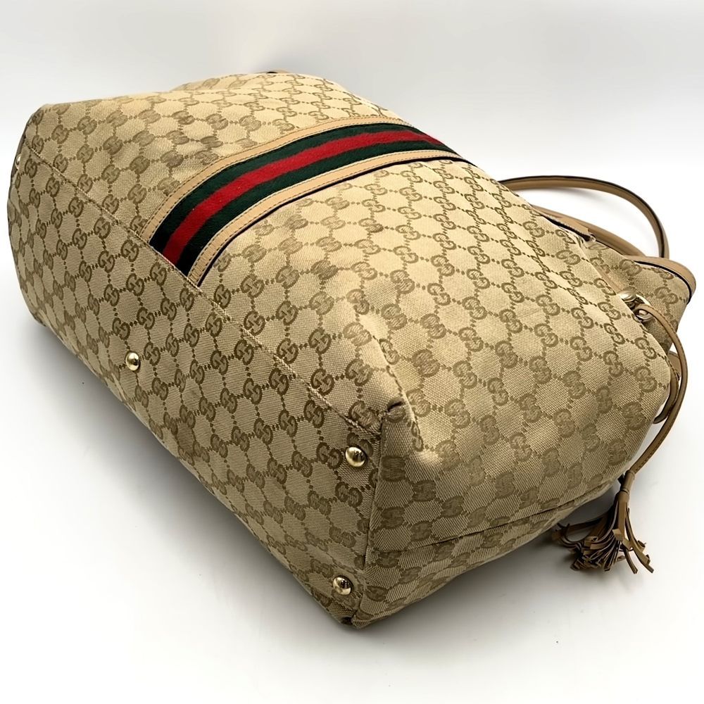 Gucci GG Canvas Sherry Tote Tassel Leather Beige — view 2