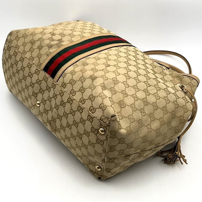 Gucci GG Canvas Sherry Tote Tassel Leather Beige — view 2