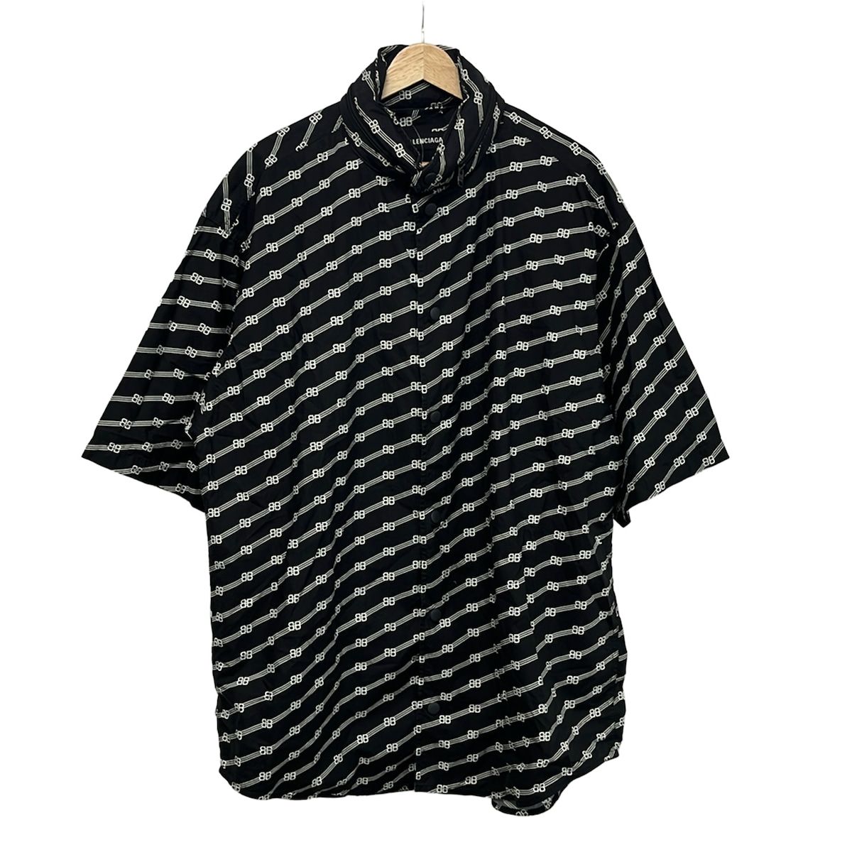 Balenciaga Short Sleeve Shirt 39 Black White BB Logo Hood