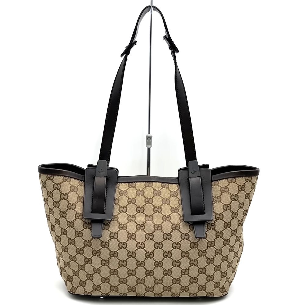 Gucci GG Canvas Tote Leather Brown