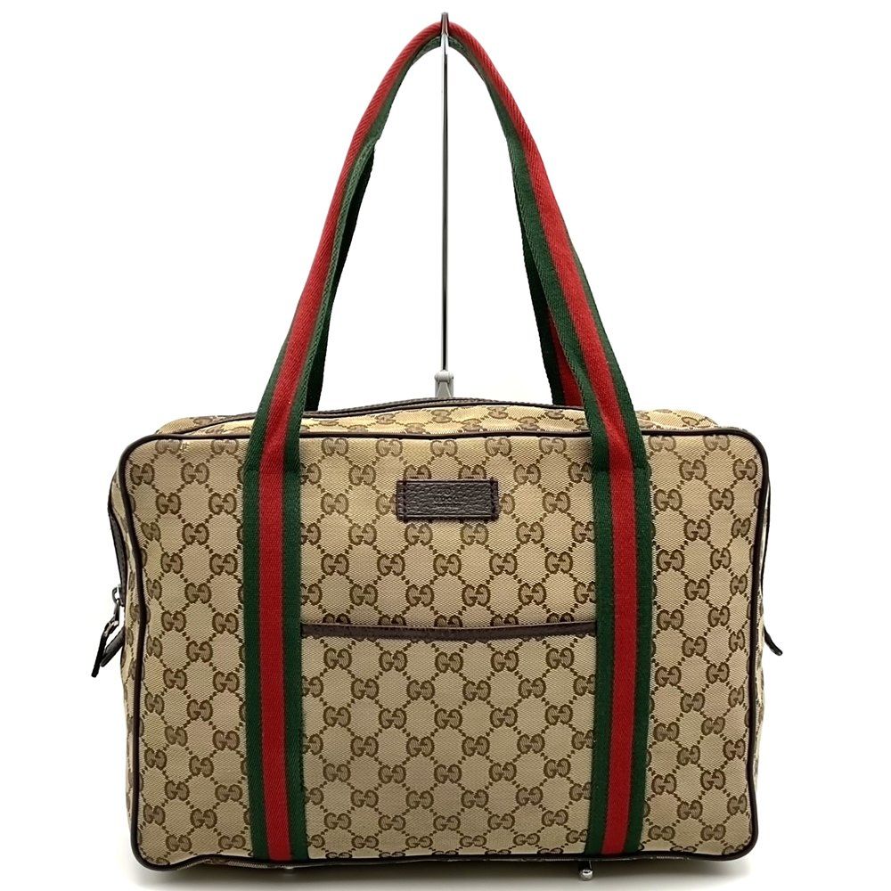 Gucci GG Canvas Sherry Tote Shoulder Bag Brown
