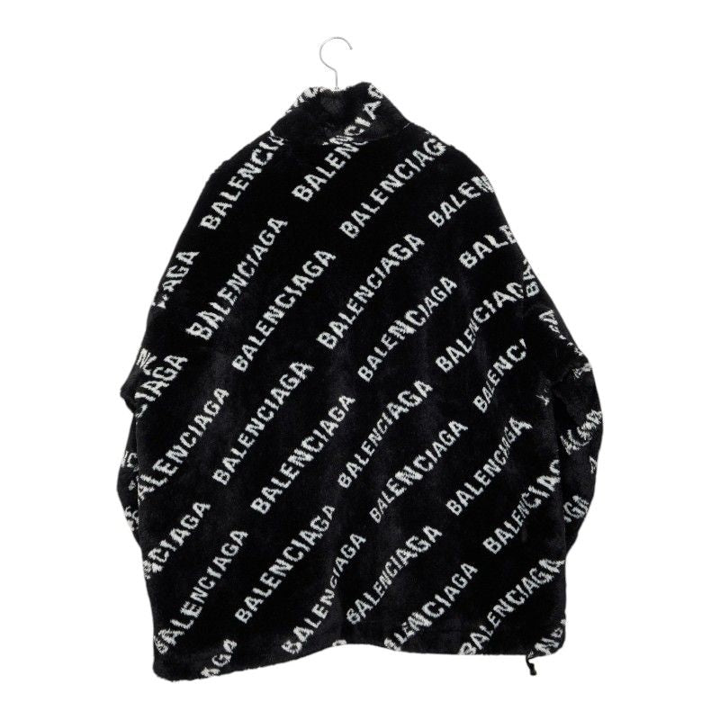 Balenciaga Logo Fleece Jacket Zip 46 Black White Acrylic Polyester — view 2