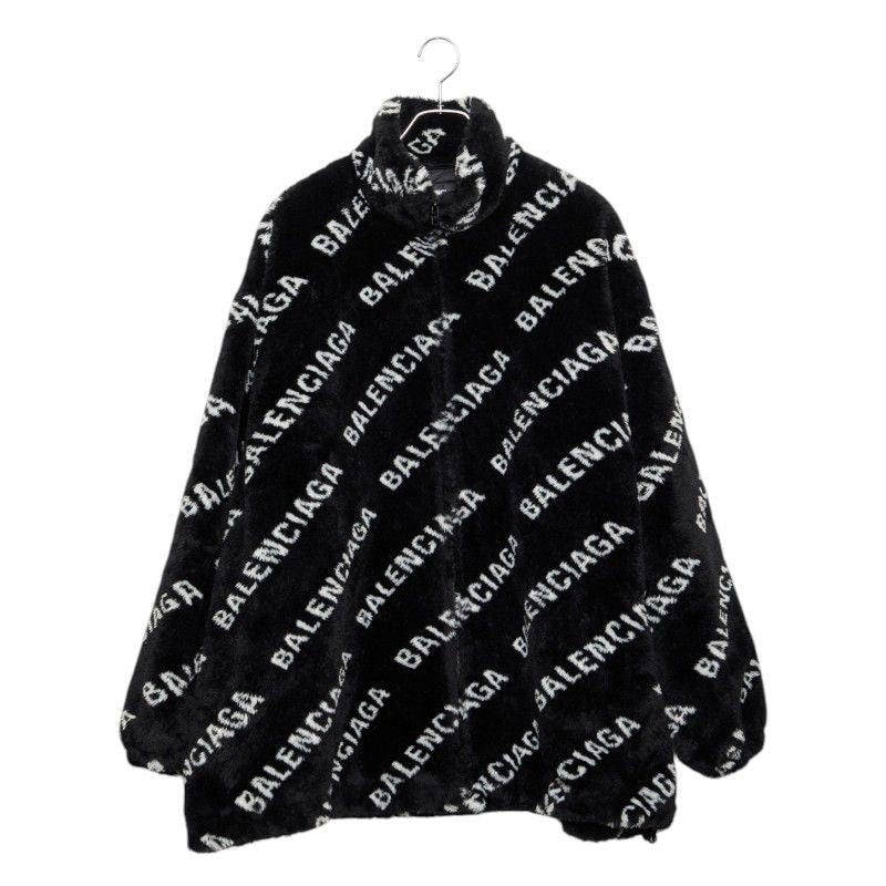 Balenciaga Logo Fleece Jacket Zip 46 Black White Acrylic Polyester