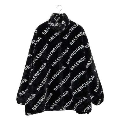 Balenciaga Logo Fleece Jacket Zip 46 Black White Acrylic Polyester
