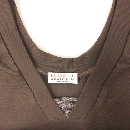Brunello Cucinelli Knit Sweater M Brown V-neck Short Sleeve Roll Up MG — view 5