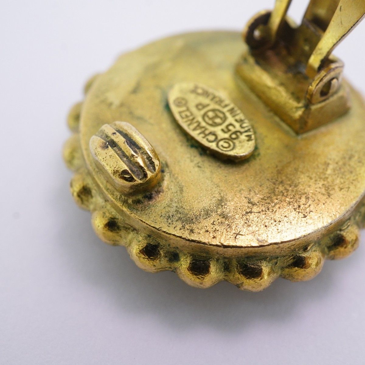 Chanel Earrings Vintage CC Logo Gold Plated Black Cles — view 6