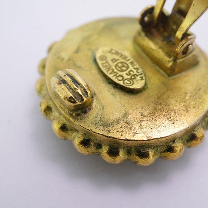 Chanel Earrings Vintage CC Logo Gold Plated Black Cles — view 6