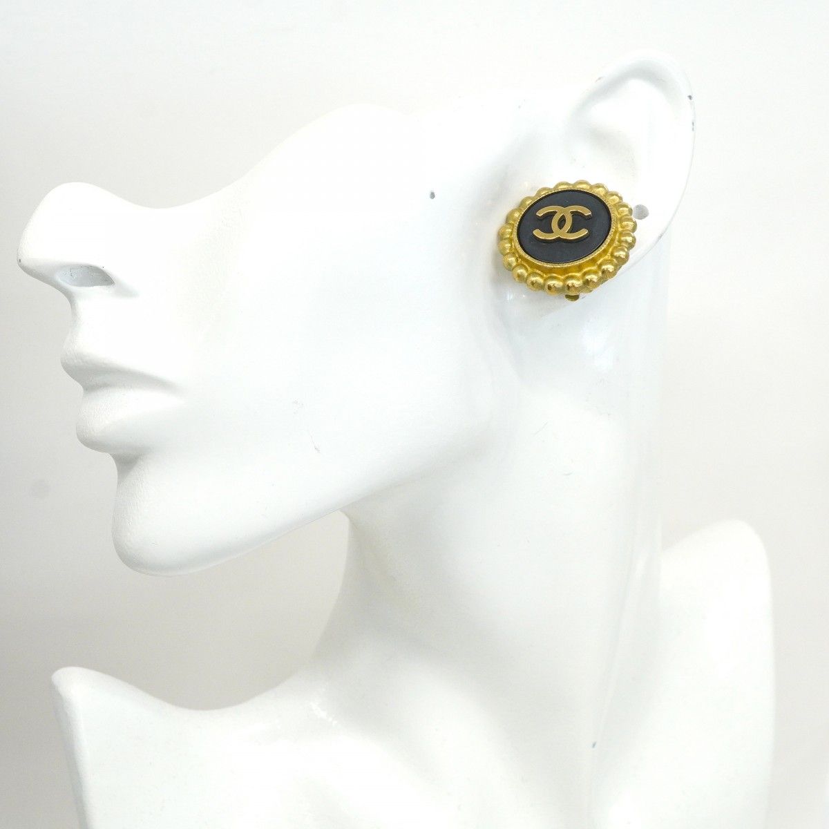 Chanel Earrings Vintage CC Logo Gold Plated Black Cles — view 5