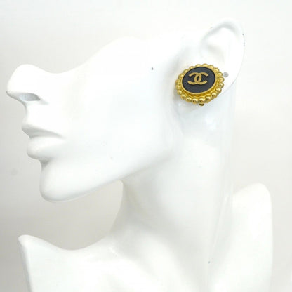 Chanel Earrings Vintage CC Logo Gold Plated Black Cles — view 5