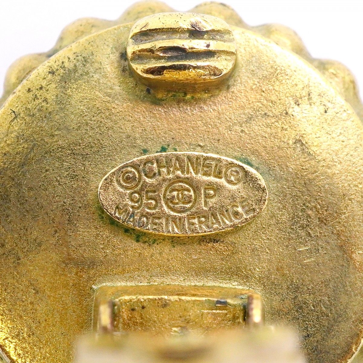 Chanel Earrings Vintage CC Logo Gold Plated Black Cles — view 4