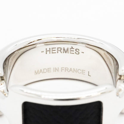 Hermes Ring Olympe Metal Leather Silver Black — view 4
