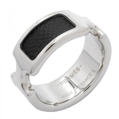 Hermes Ring Olympe Metal Leather Silver Black