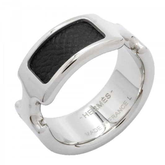 Hermes Ring Olympe Metal Leather Silver Black