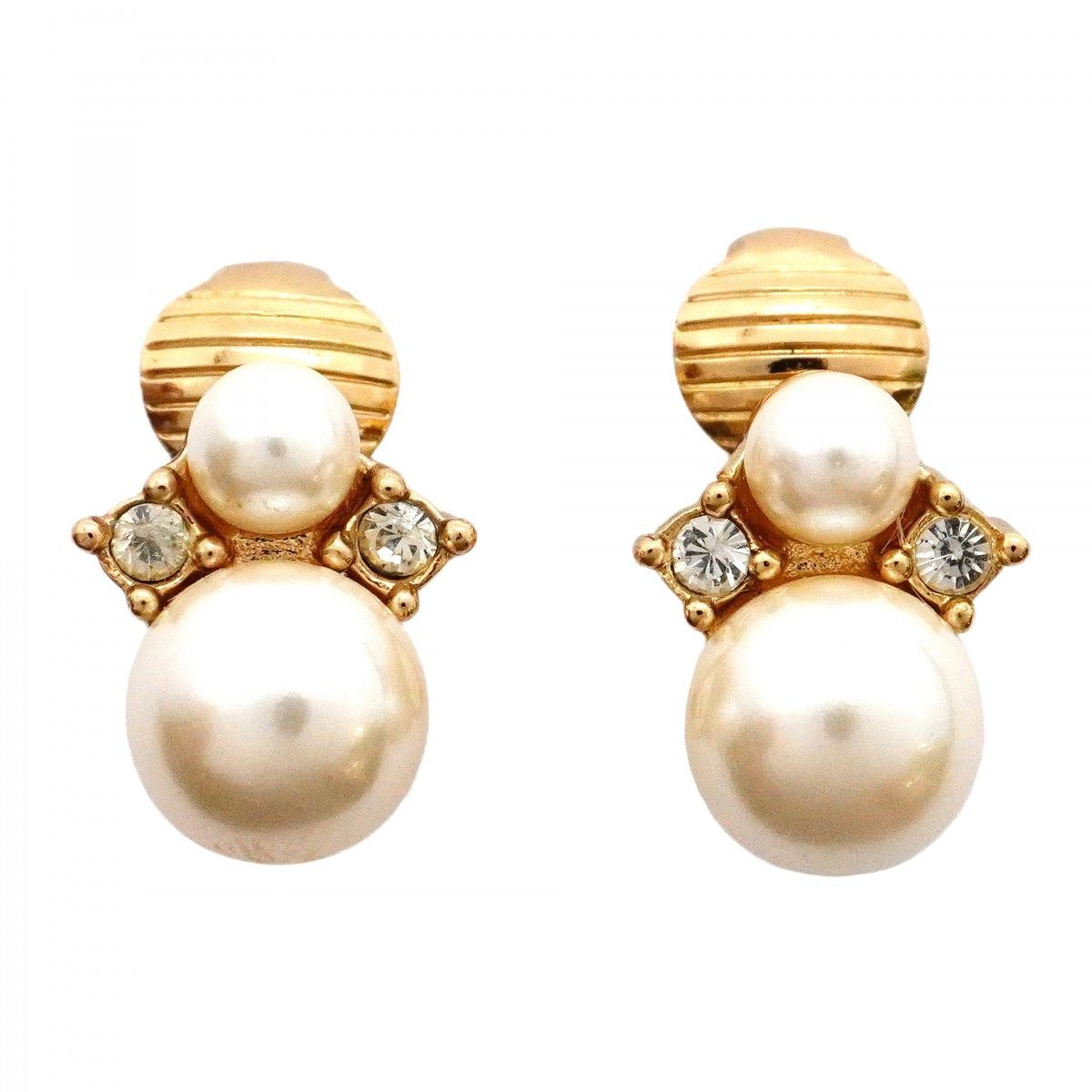 Dior Earrings Gold Plated Faux Pearl Rhinestone