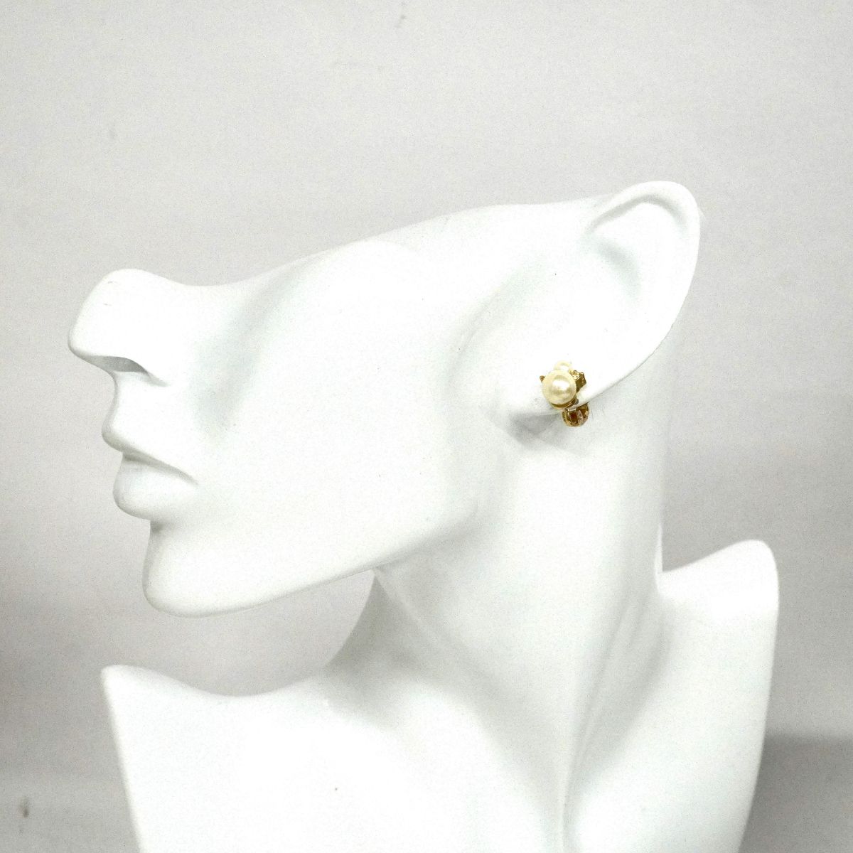 Dior Earrings Gold Plated Faux Pearl Rhinestone — view 5