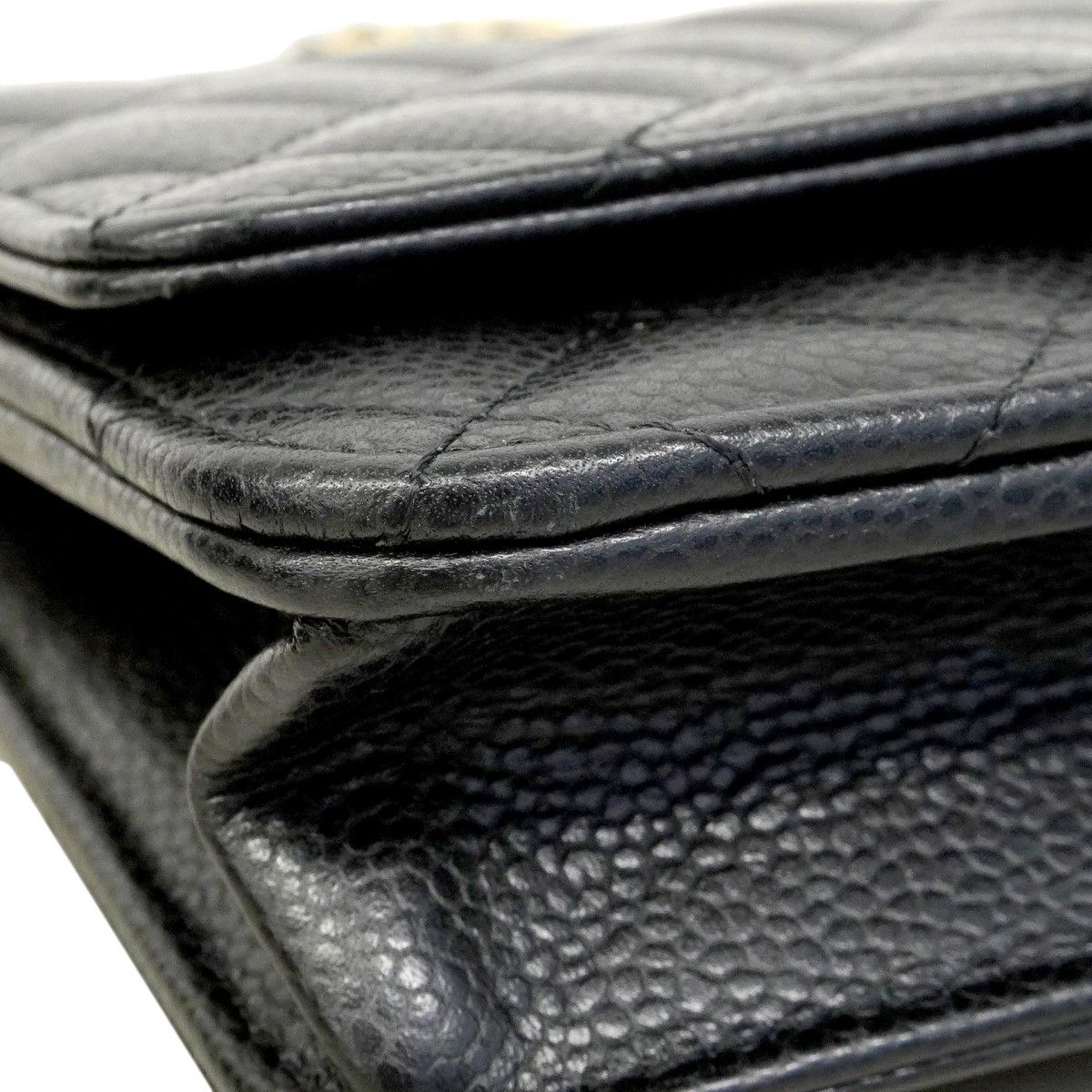 Chanel Shoulder Bag Quilted Caviar Leather Black Gold — view 6