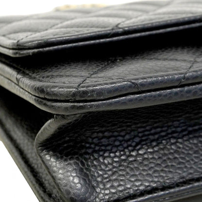 Chanel Shoulder Bag Quilted Caviar Leather Black Gold — view 6