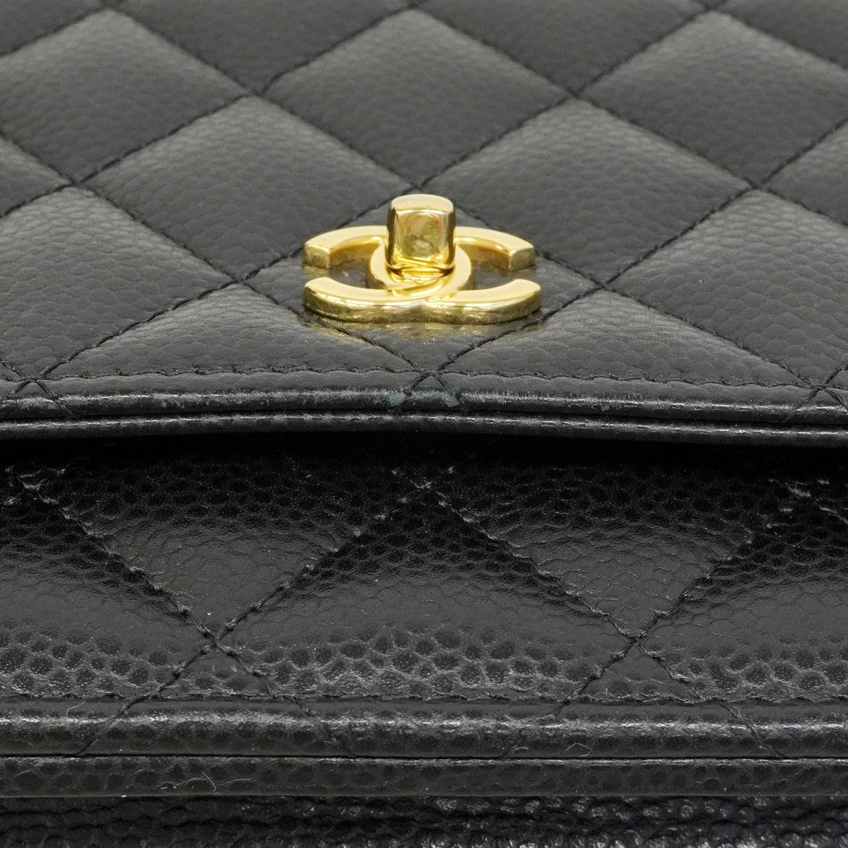 Chanel Shoulder Bag Quilted Caviar Leather Black Gold — view 7