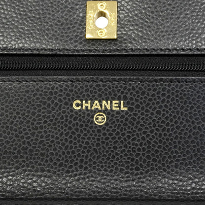 Chanel Shoulder Bag Quilted Caviar Leather Black Gold — view 5