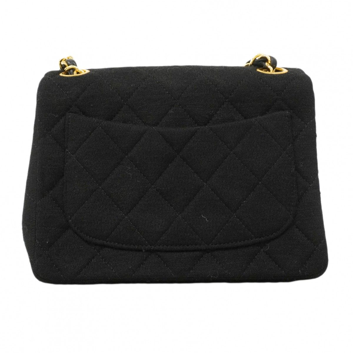 Chanel Shoulder Bag Mini Quilted Cotton Black Gold — view 8