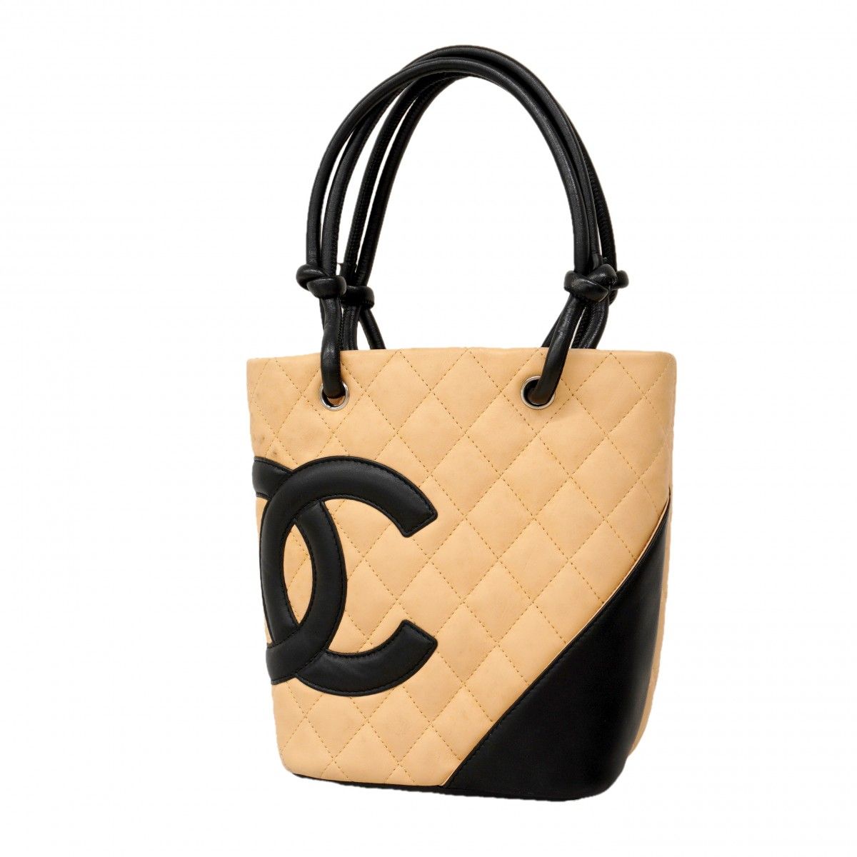 Chanel Tote Cambon Lambskin Beige Black Silver