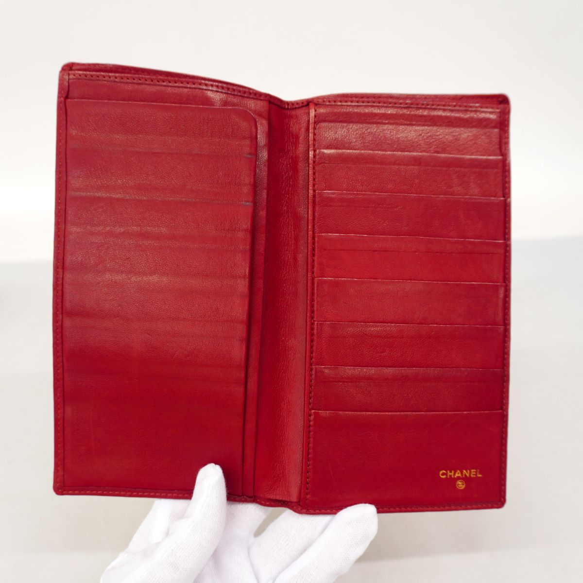 Chanel Long Bill Holder Bicolor Leather Red Wallet — view 4