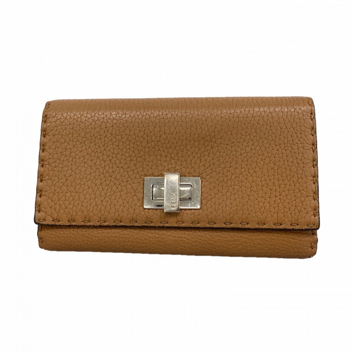 Fendi Wallet Selleria Leather Brown Silver