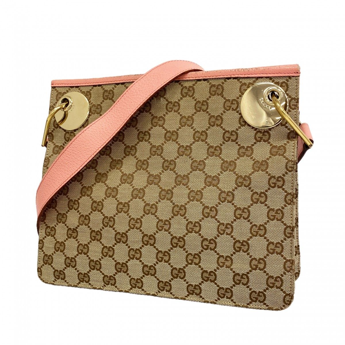Gucci Shoulder Bag GG Canvas Brown Pink Champagne Gold