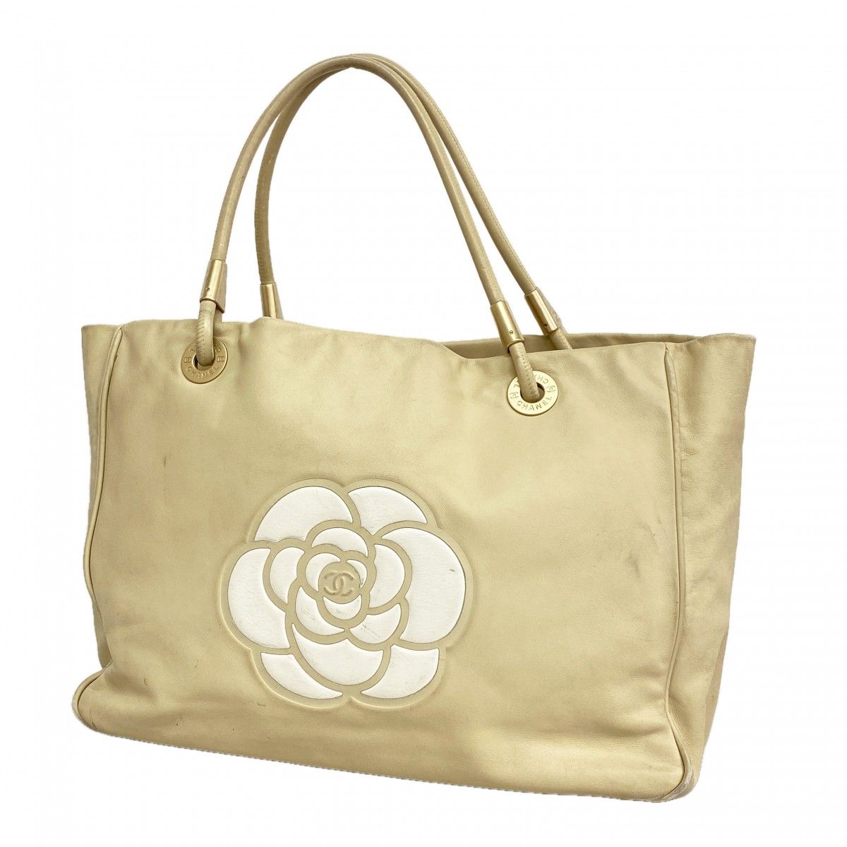 Chanel Tote Camellia Lambskin Beige Gold