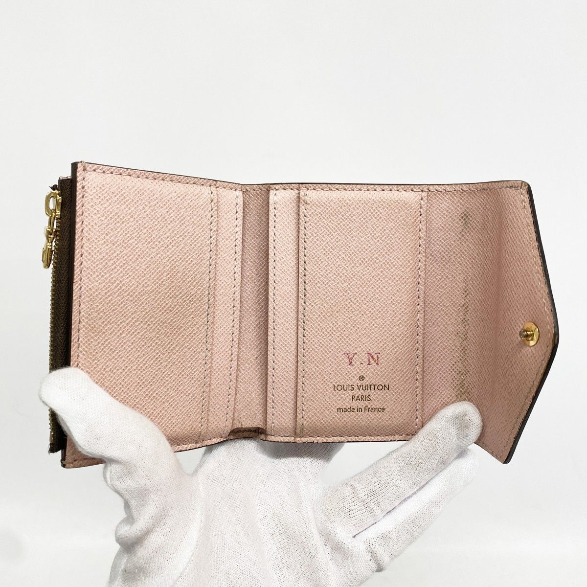 Louis Vuitton Trifold Wallet Monogram Portefeuille Zoe Brown Rose Velours — view 3