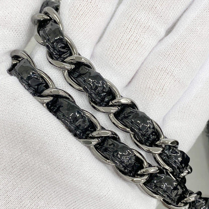 Chanel Shoulder Bag Flower Stitch Patent Leather Black Silver — view 7