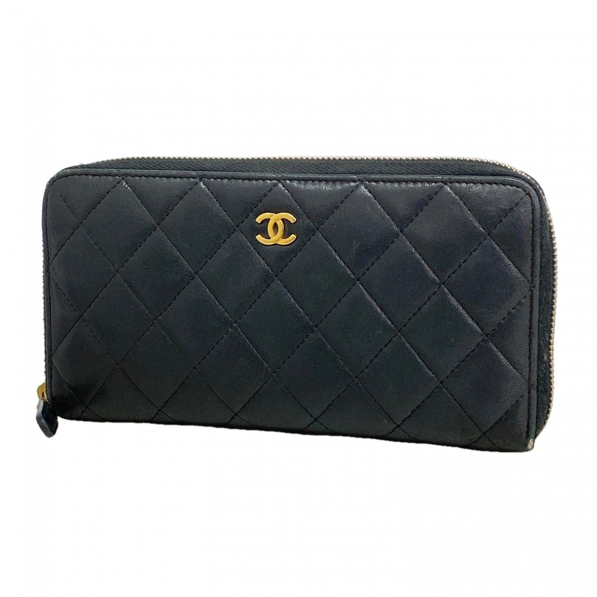 Chanel Wallet Quilted Lambskin Black Gold