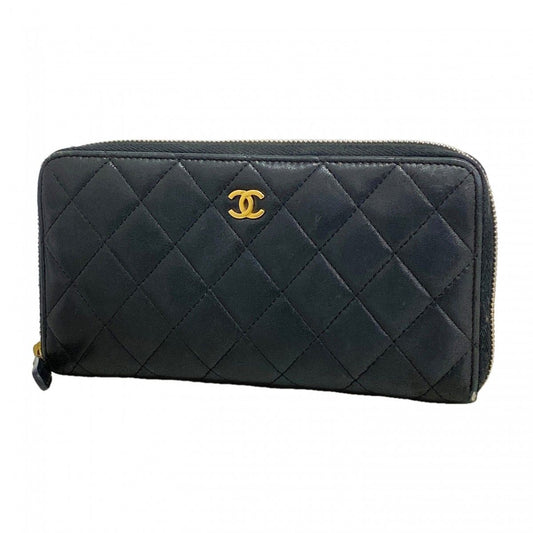 Chanel Wallet Quilted Lambskin Black Gold