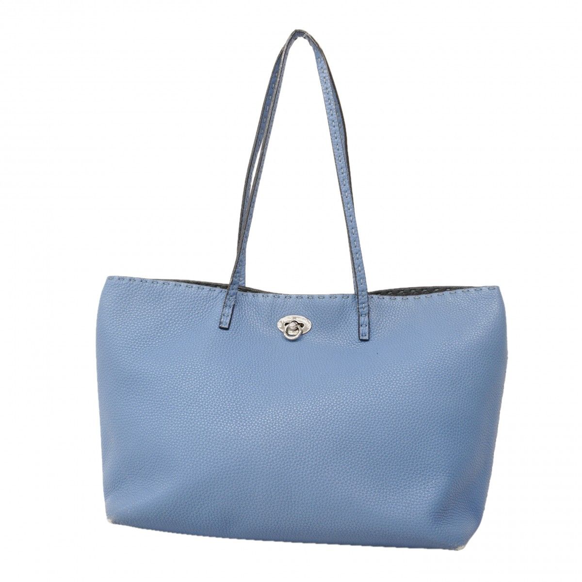 Fendi Tote Selleria Leather Blue Silver